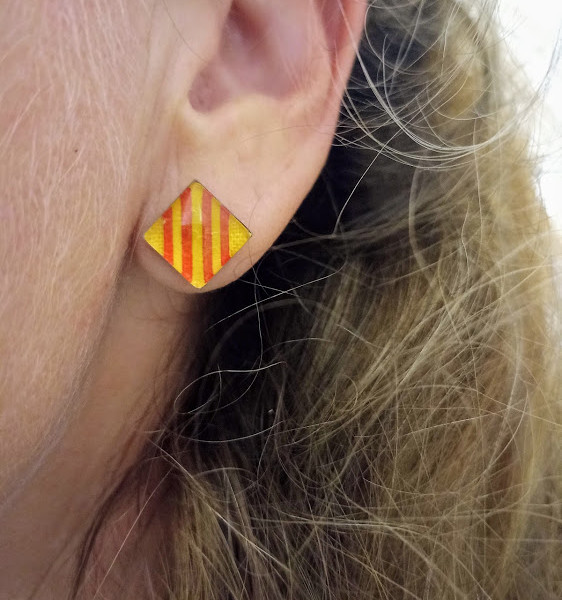 lelemescreas.com BO boucles d’oreilles 10mm carré Català catalan catalunya sang et or rouge et jaune catalanes Lélé mes Créas